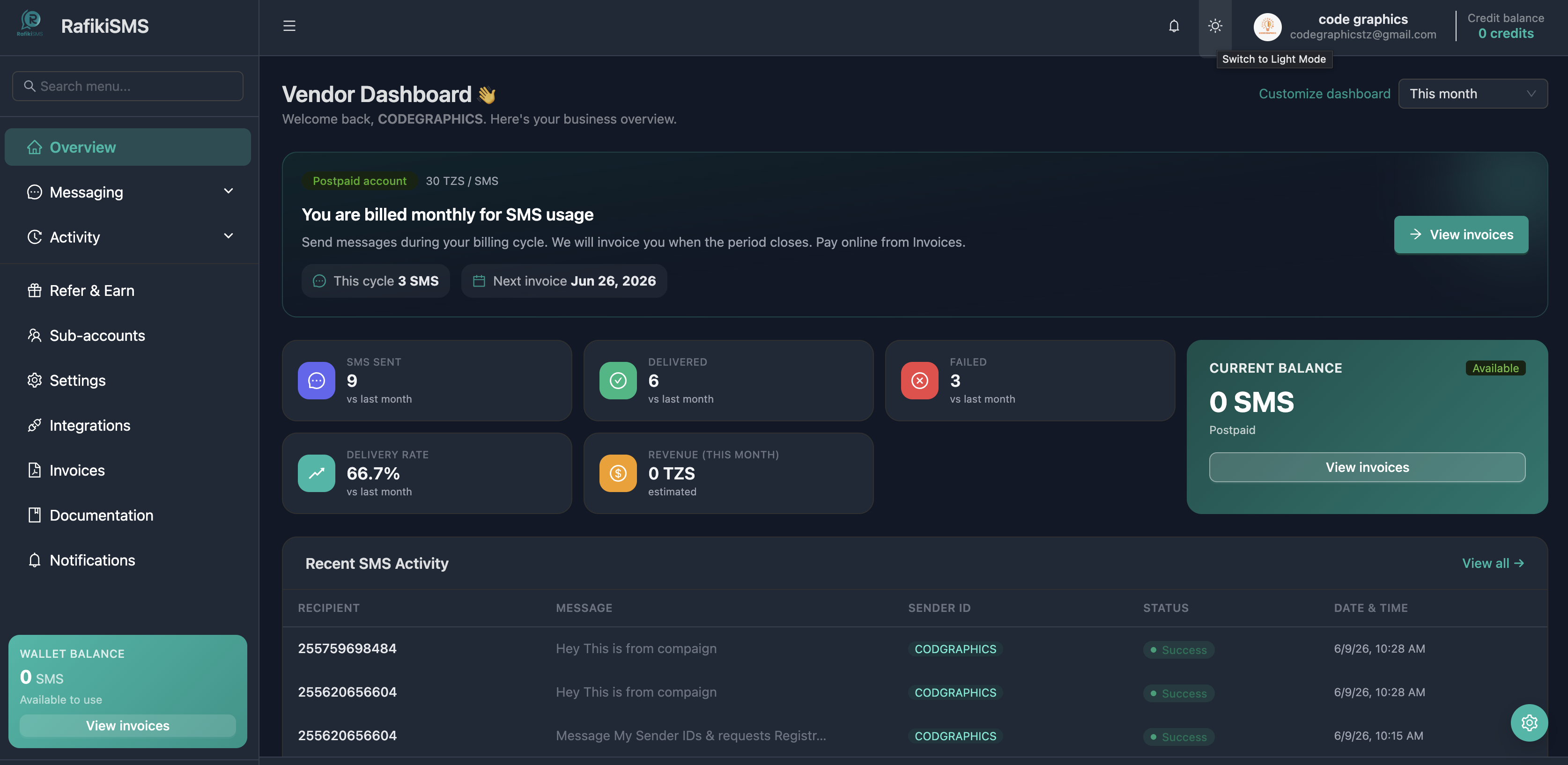 RafikiSMS product interface preview